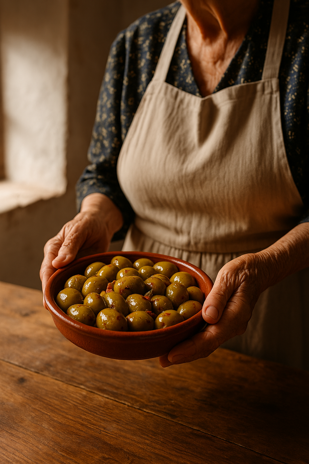 Olives vertes premium de manzanilla cacereña avec noyau saveur piquante suivant la recette traditionnelle de nos "abuelas" ie. grands-mères en espagnol. Produit exclusif en France pour Casa Montero y Bianchi