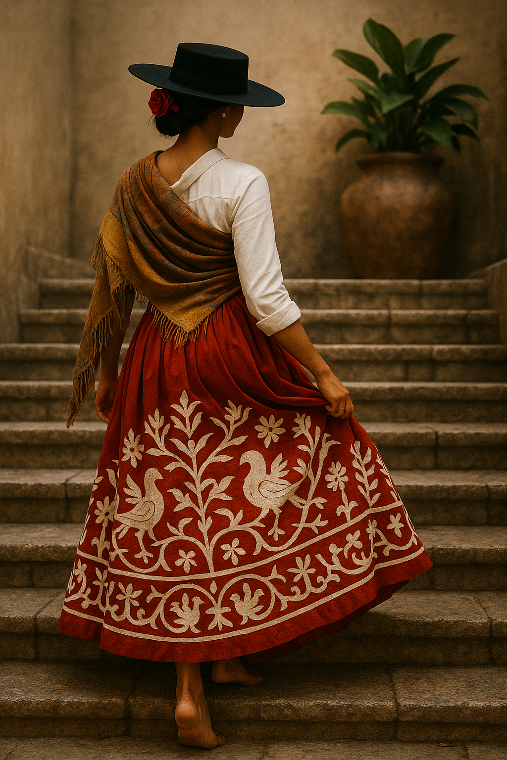 femme portant una saya de picado tenue typique d'Estrémadure.