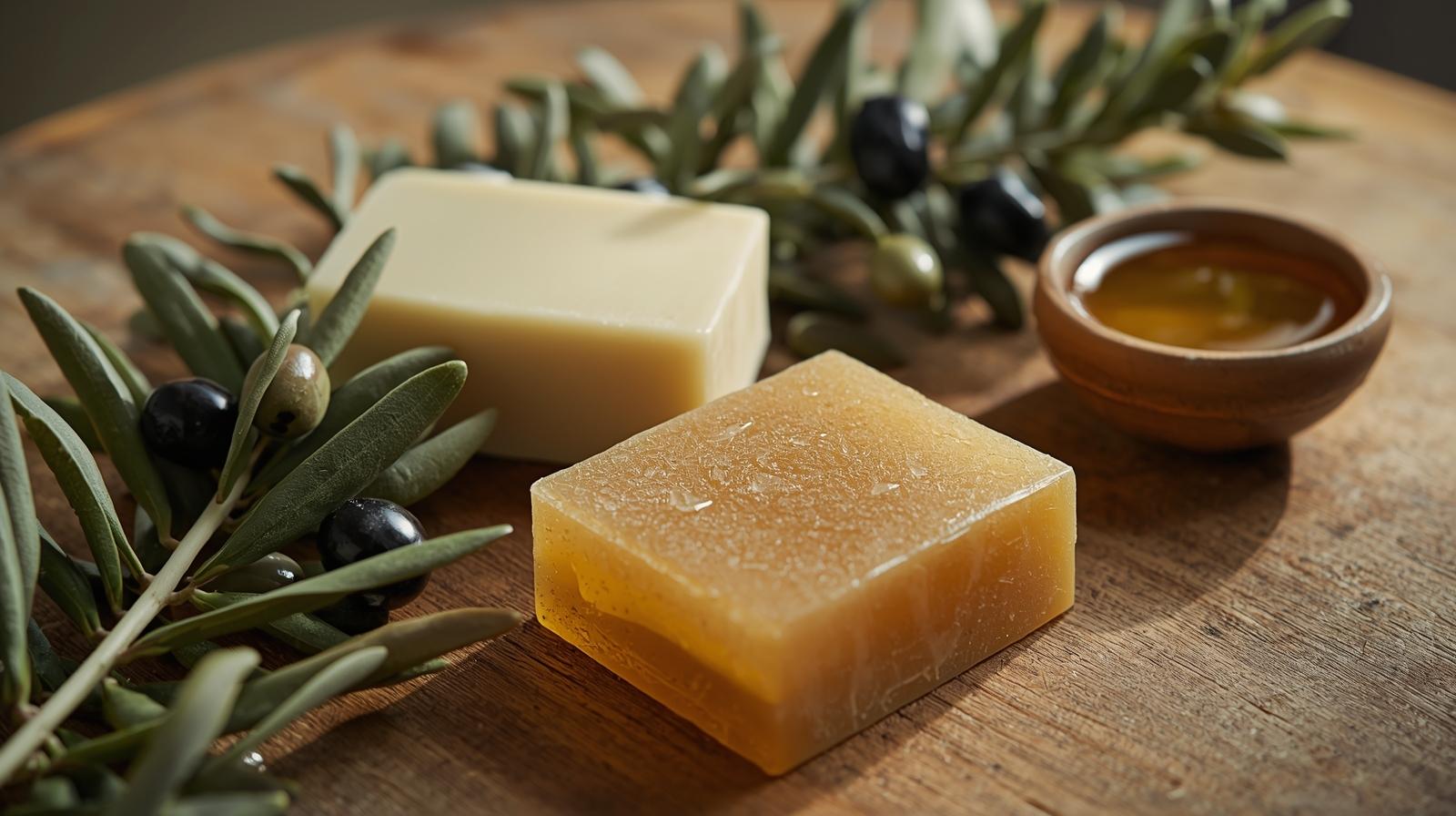 Nos savons à base d'huile d'olive vierge extra : Infancia et Sierra de Gata. 70% d'huile d'olive vierge extra dans sa composition et des essences de plantes récoltées dans la zone de la source de El Raposo.